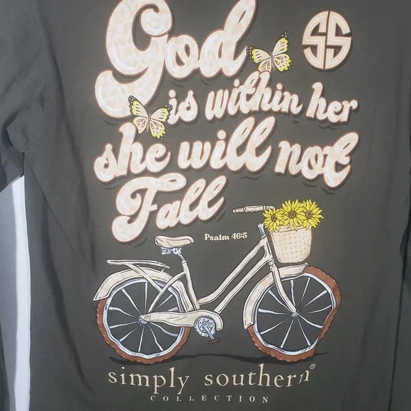 Simply Southern God is Within Her Long Sleeve T-Shirt Sz S Olive Bible - Picture 3 of 7